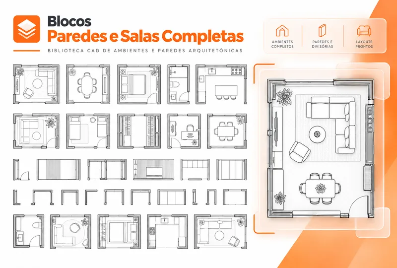 Blocos de Paredes e salas completas disponíveis na biblioteca do plugin