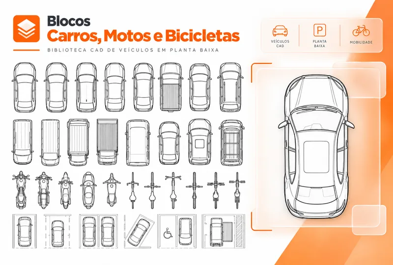 Blocos de Carros, motos e bicicletas disponíveis na biblioteca do plugin