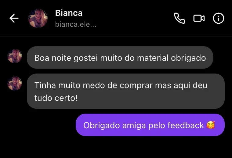 Outra conversa no Instagram com Bianca sobre o material